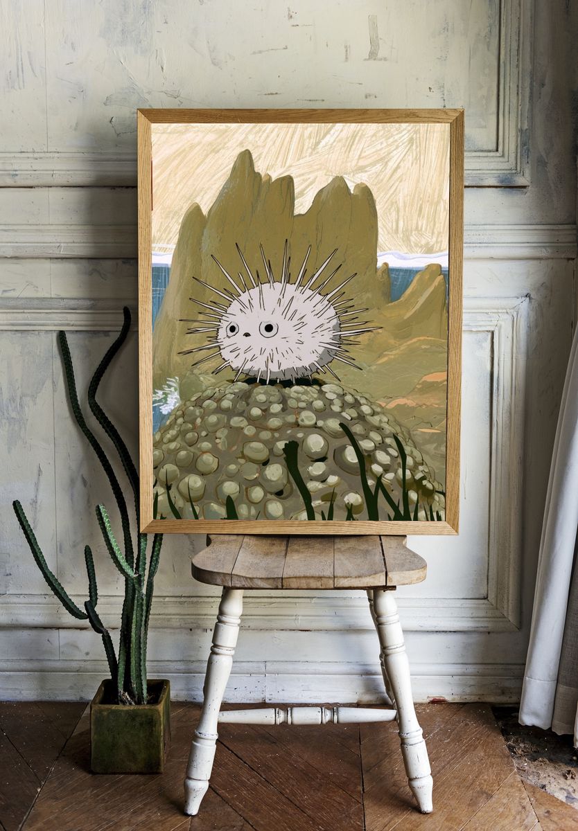 Spiky Sea Creature Illustration Print. room preview