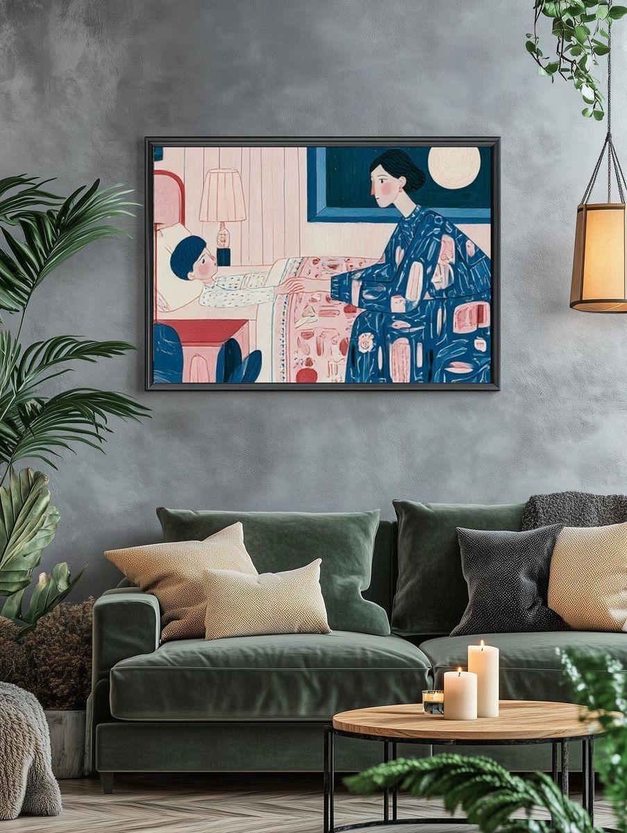 Moonlit Mother and Child Illustration Poster. — room view 4