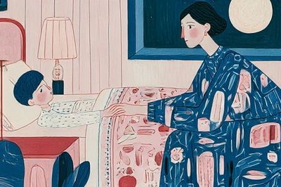 Moonlit Mother and Child Illustration Poster.