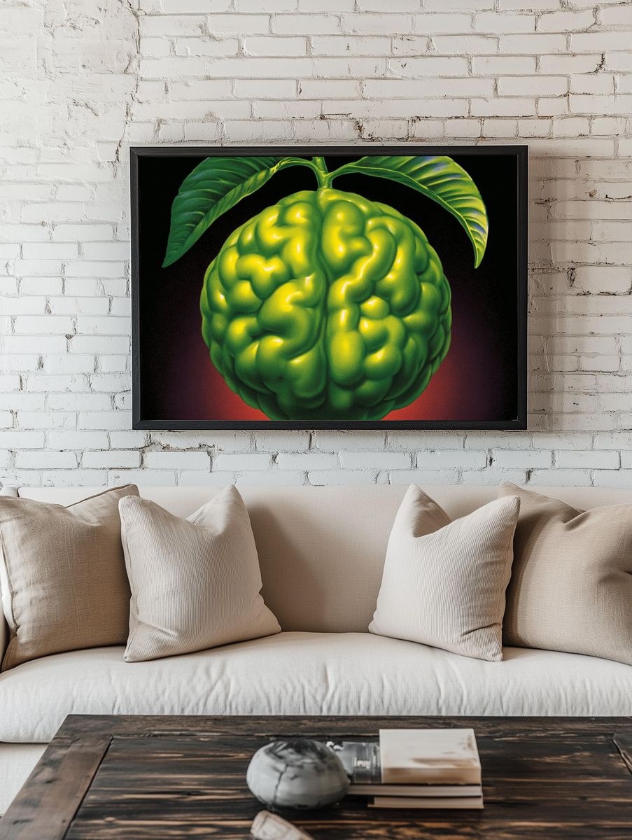 Surreal Green Brain Fruit Poster. room preview