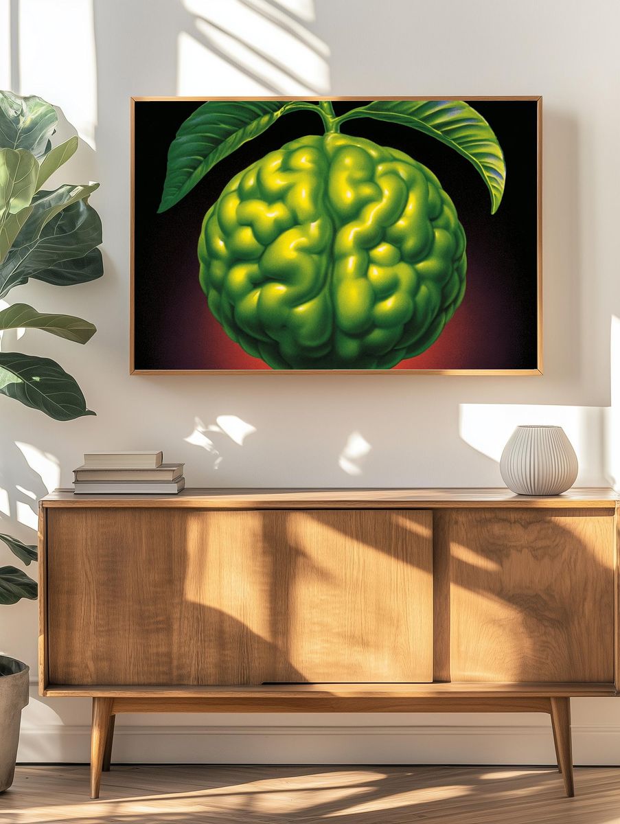 Surreal Green Brain Fruit Poster. — room view 3