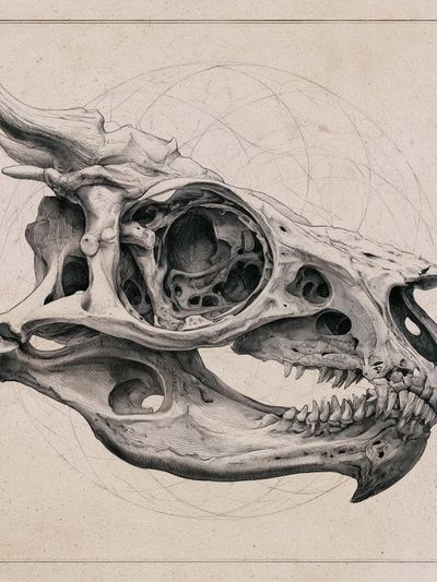 Triceratops Skull Illustration Poster.