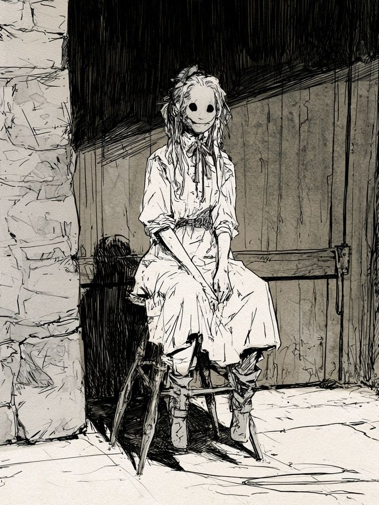 Masked Girl Ink Illustration Poster. poster — illustration art
