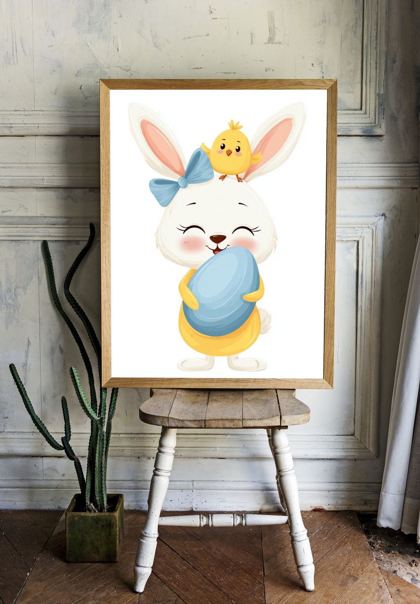 Easter Bunny and Chick Illustration Poster. room preview