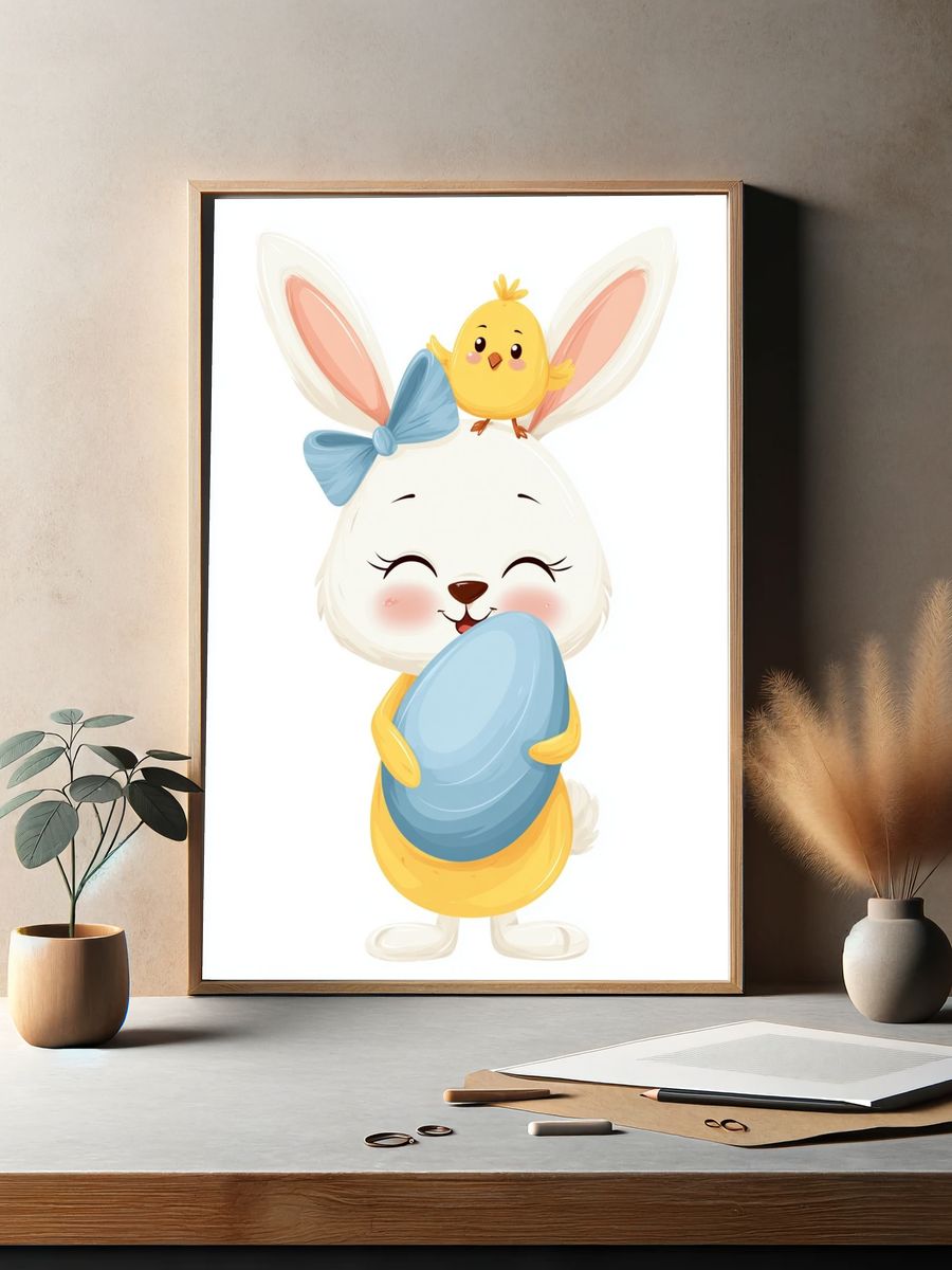 Easter Bunny and Chick Illustration Poster. — room view 2