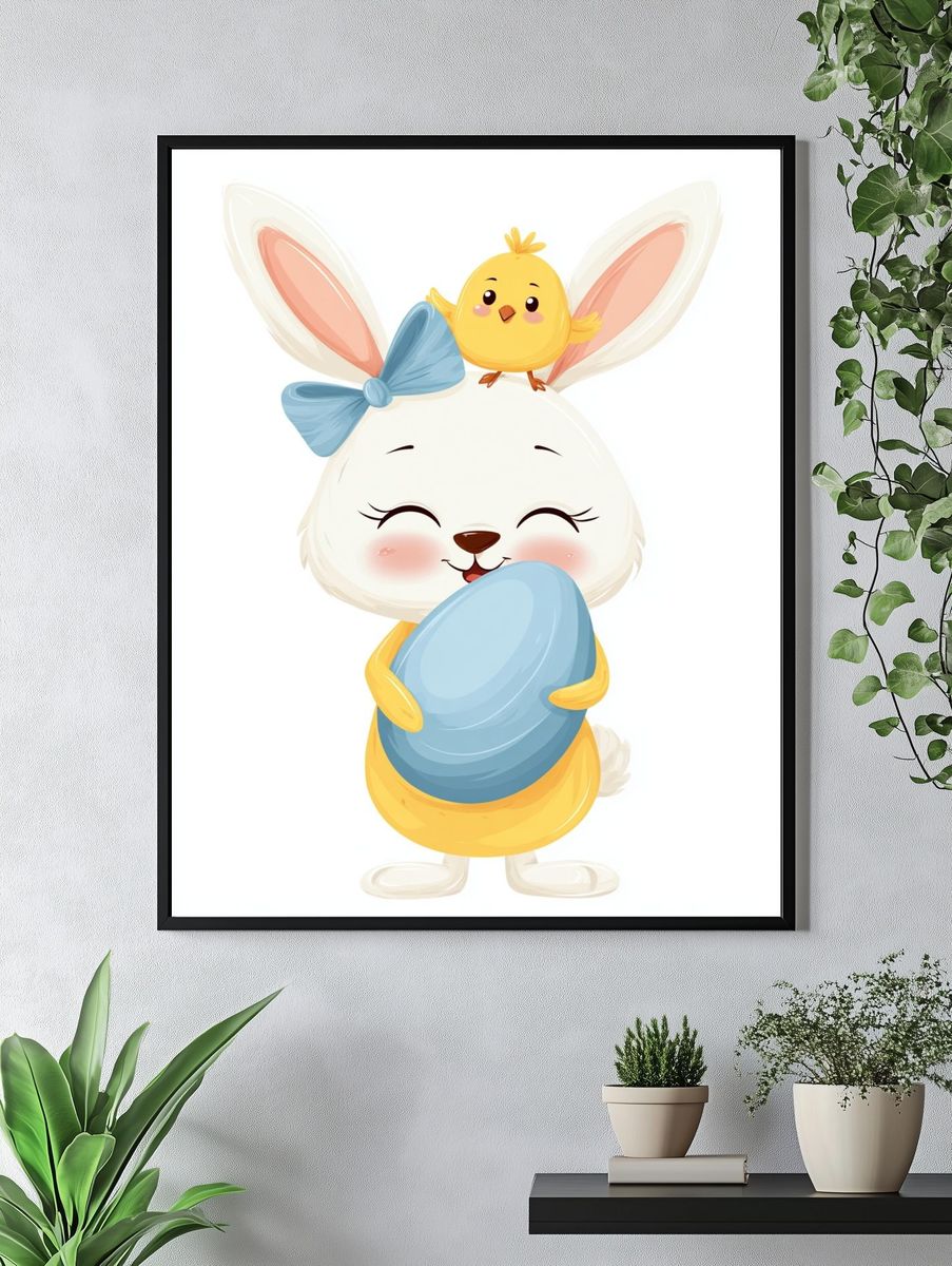 Easter Bunny and Chick Illustration Poster. — room view 4