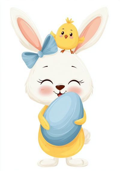 Easter Bunny and Chick Illustration Poster.