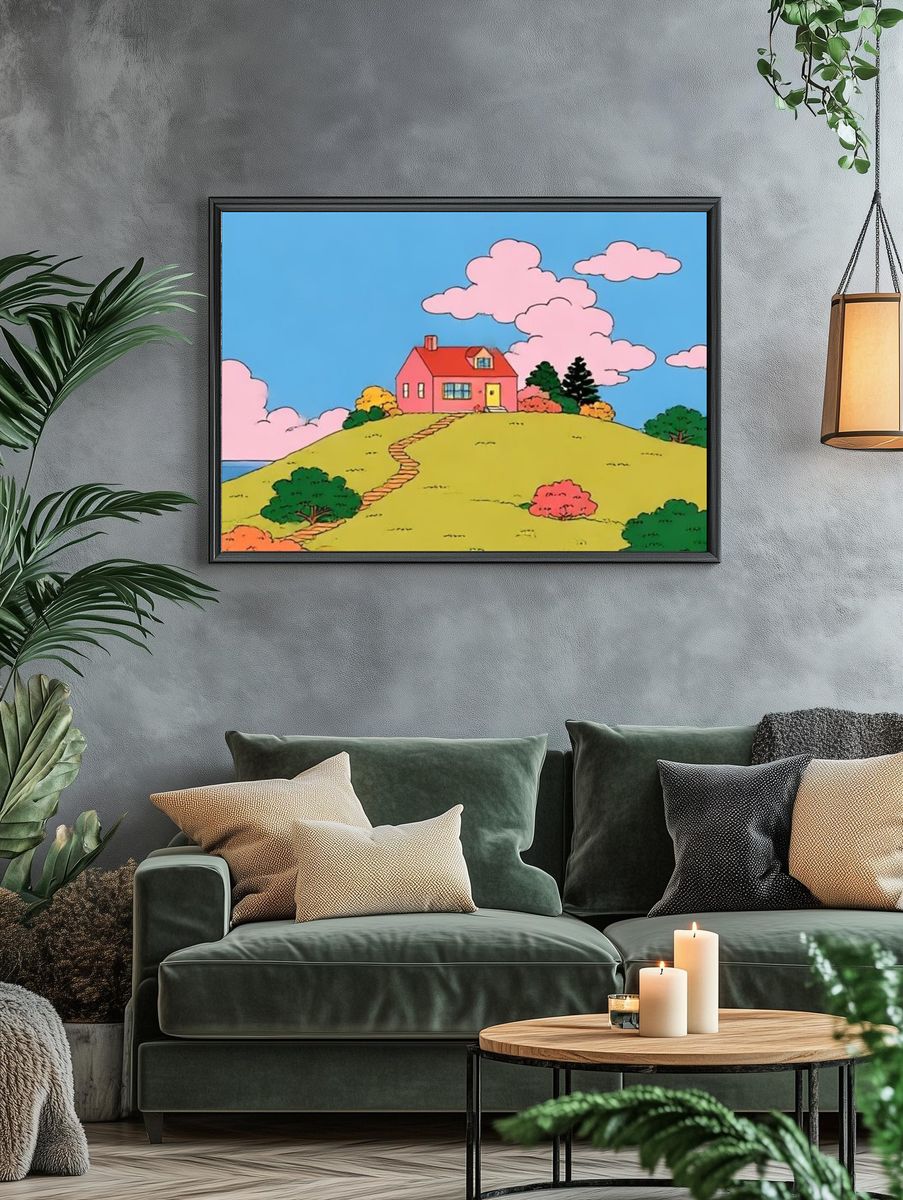 Pink House on the Hill Illustration Poster. — room view 4