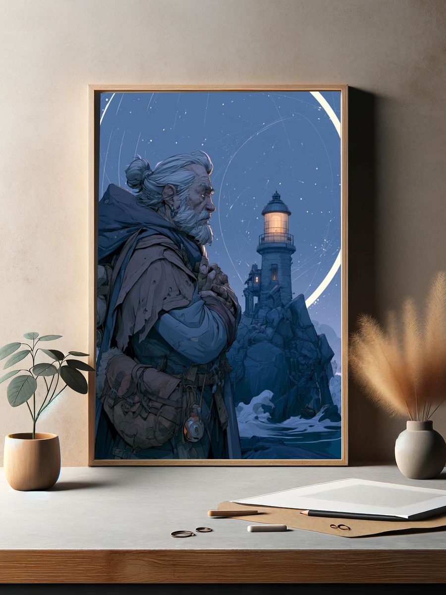 Lighthouse Guardian Digital Art Poster. — room view 2