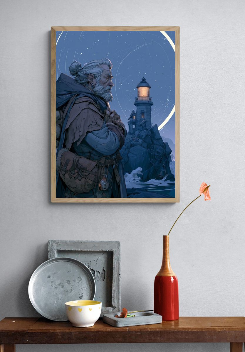 Lighthouse Guardian Digital Art Poster. — room view 3