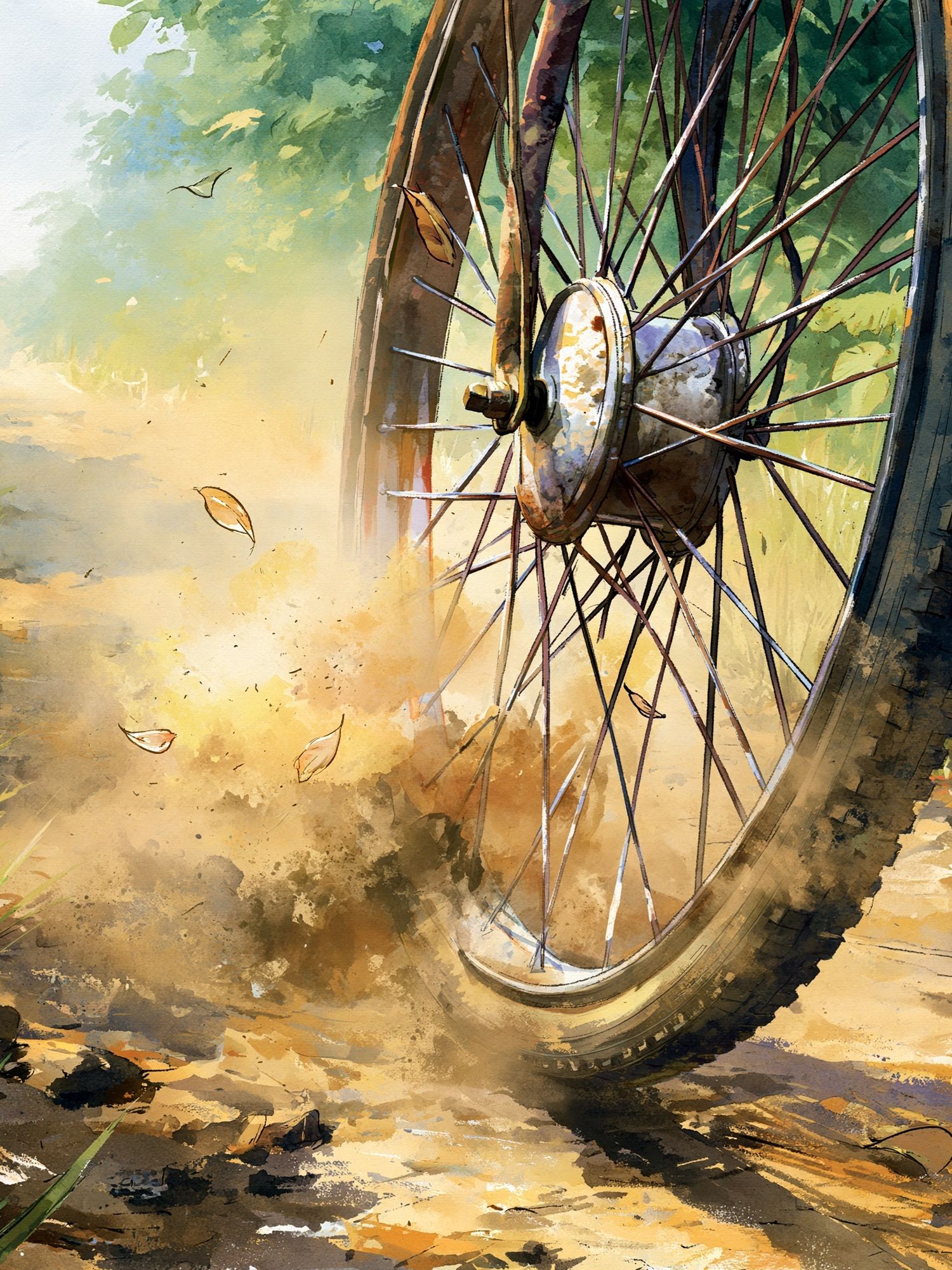 Bicycle Wheel Trail Watercolor Poster. poster detail
