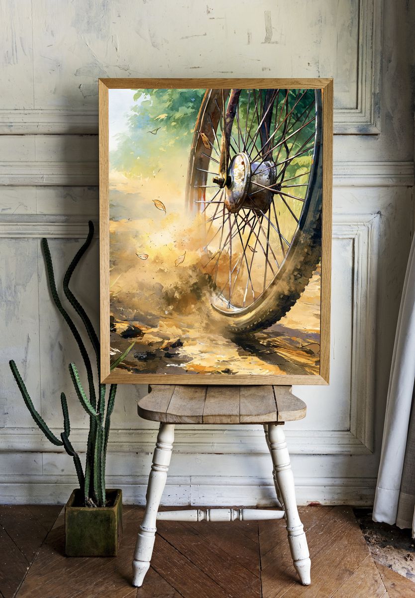 Bicycle Wheel Trail Watercolor Poster. — room view 1