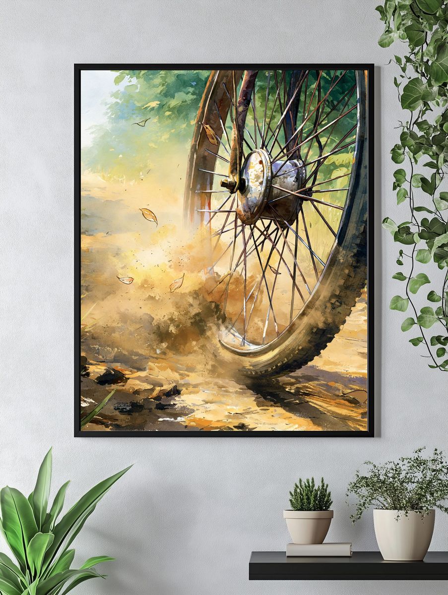 Bicycle Wheel Trail Watercolor Poster. — room view 4