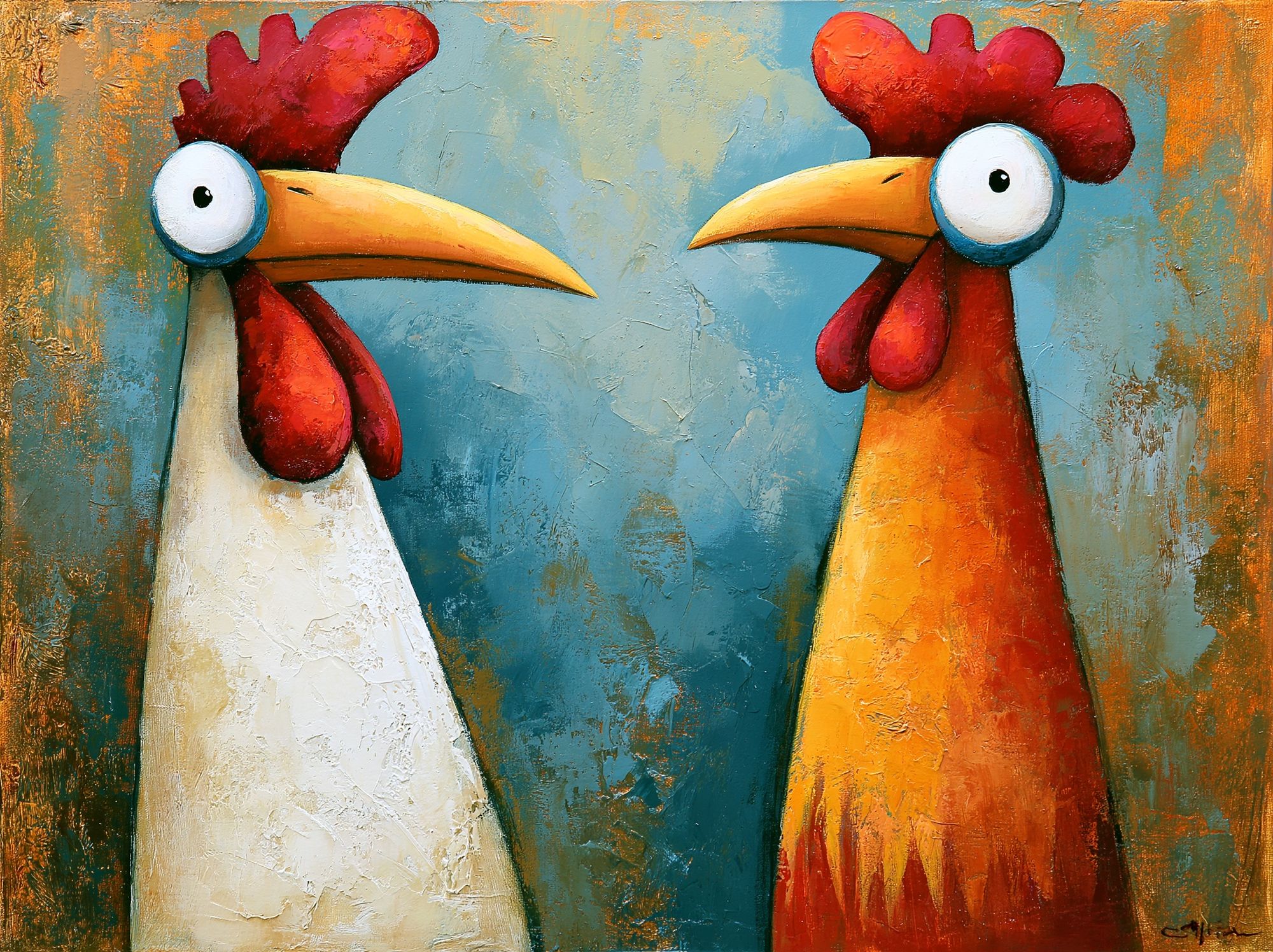 Two Rooster Portrait Poster. poster detail