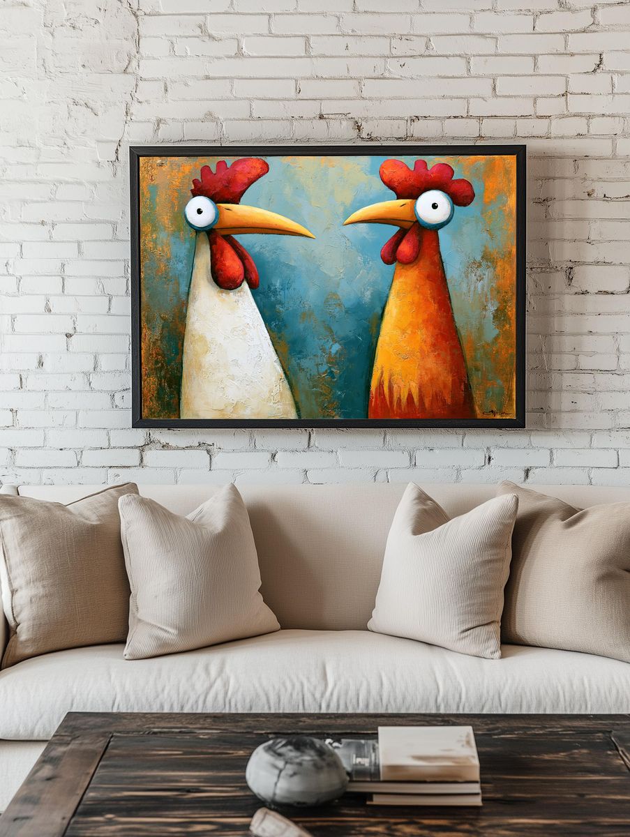 Two Rooster Portrait Poster. room preview