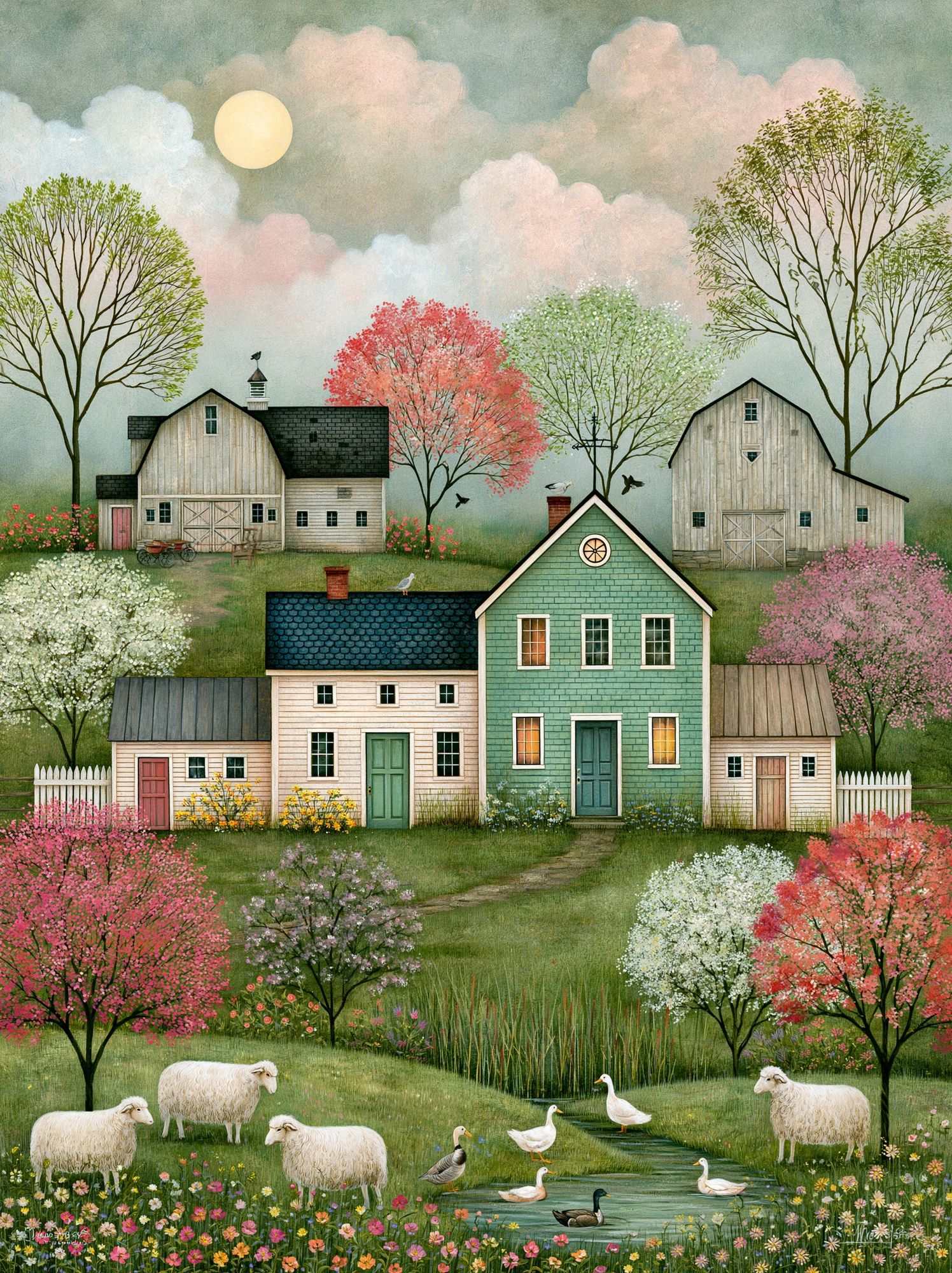Pastoral Farmhouse Landscape Print. poster — illustration art