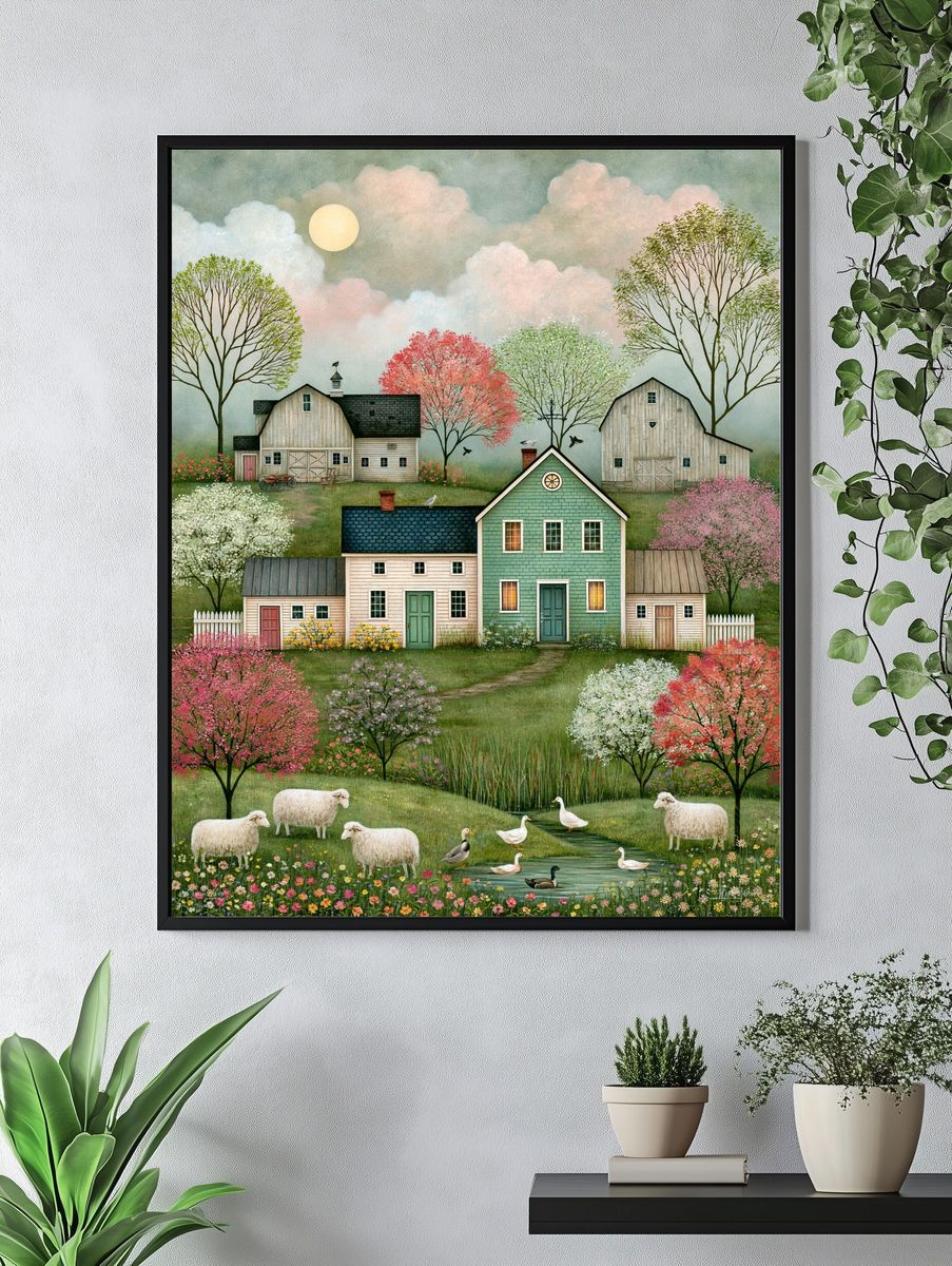 Pastoral Farmhouse Landscape Print. — room view 4