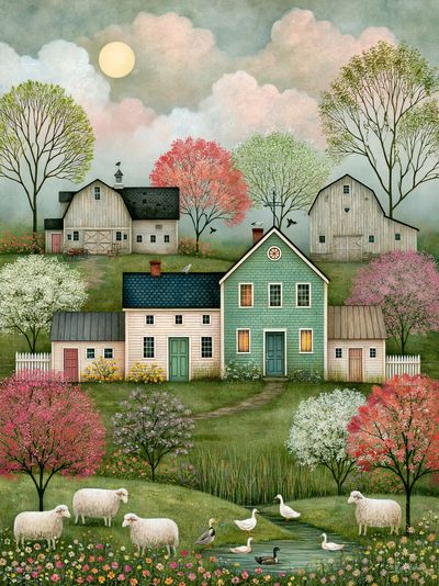 Pastoral Farmhouse Landscape Print.