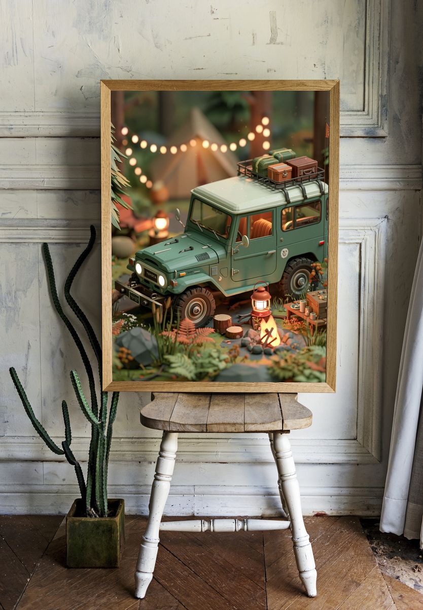 Camping Jeep Adventure Illustration Poster. room preview