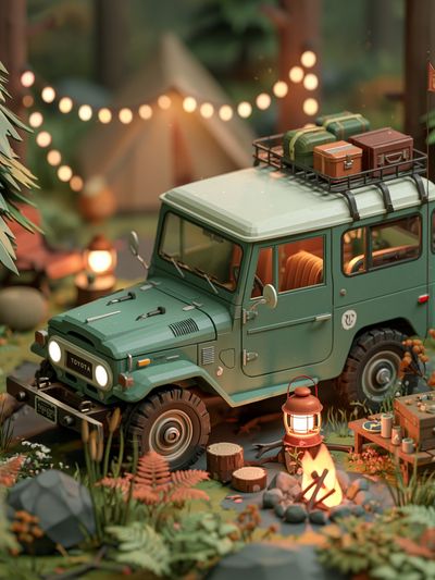Camping Jeep Adventure Illustration Poster.