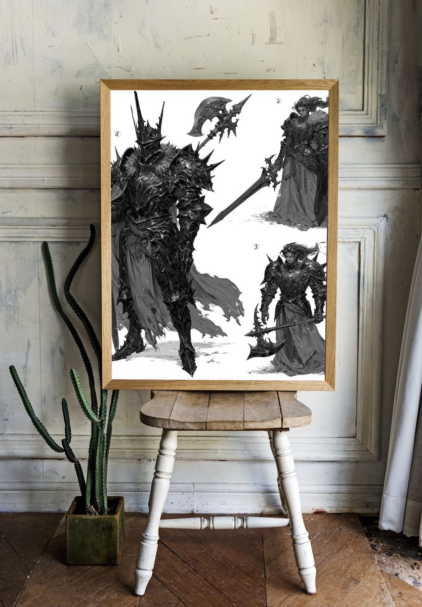 Dark Fantasy Warrior Illustration Poster. room preview