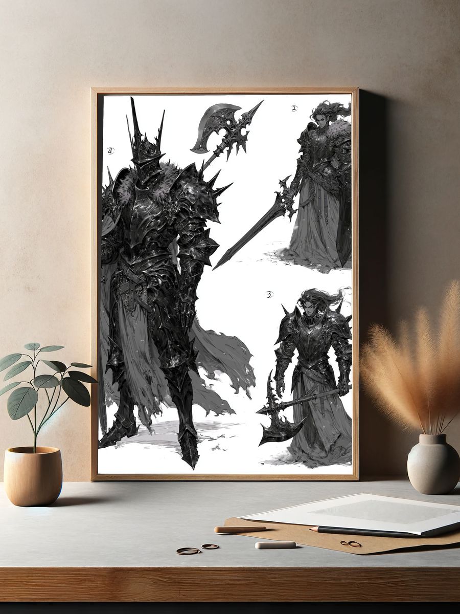 Dark Fantasy Warrior Illustration Poster. — room view 2