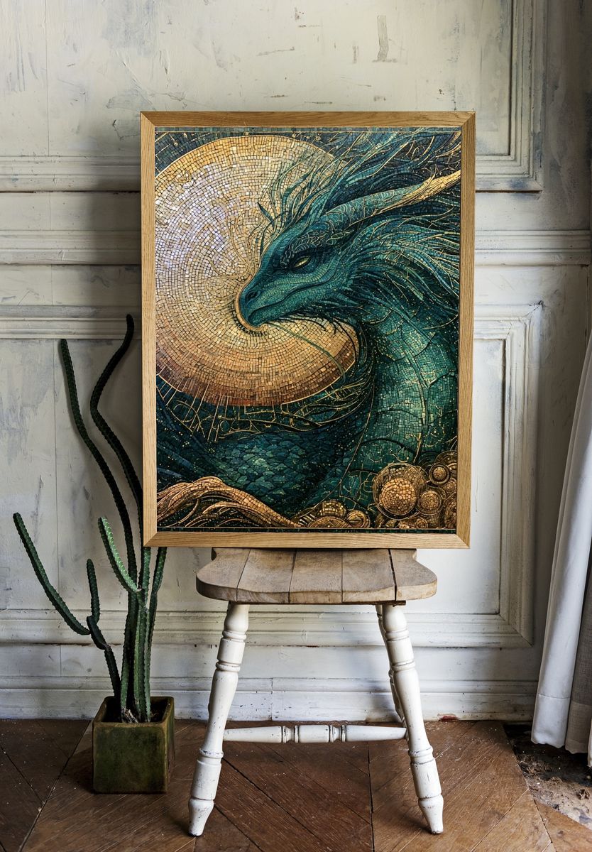 Celestial Dragon Mosaic Print. room preview