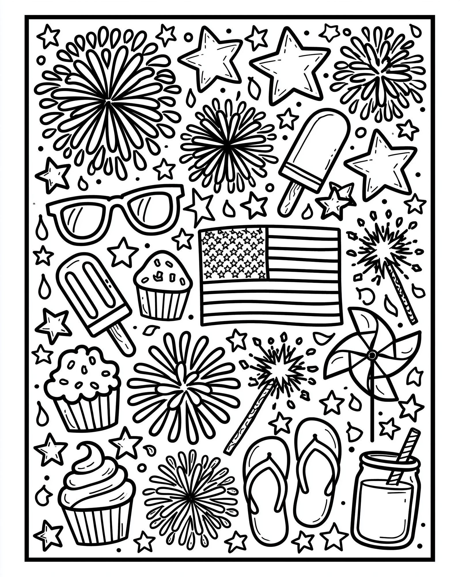 Patriotic Summer Doodles Print. poster — illustration art