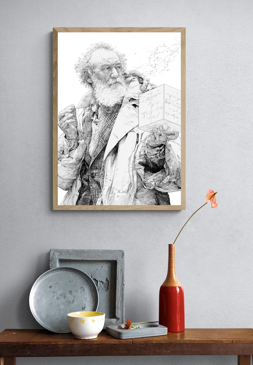 Einstein Cube Sketch Poster. — room view 3