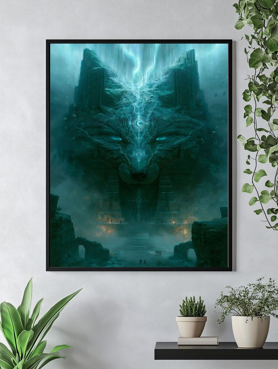 Mystic Wolf Temple Digital Art Poster. — room view 4