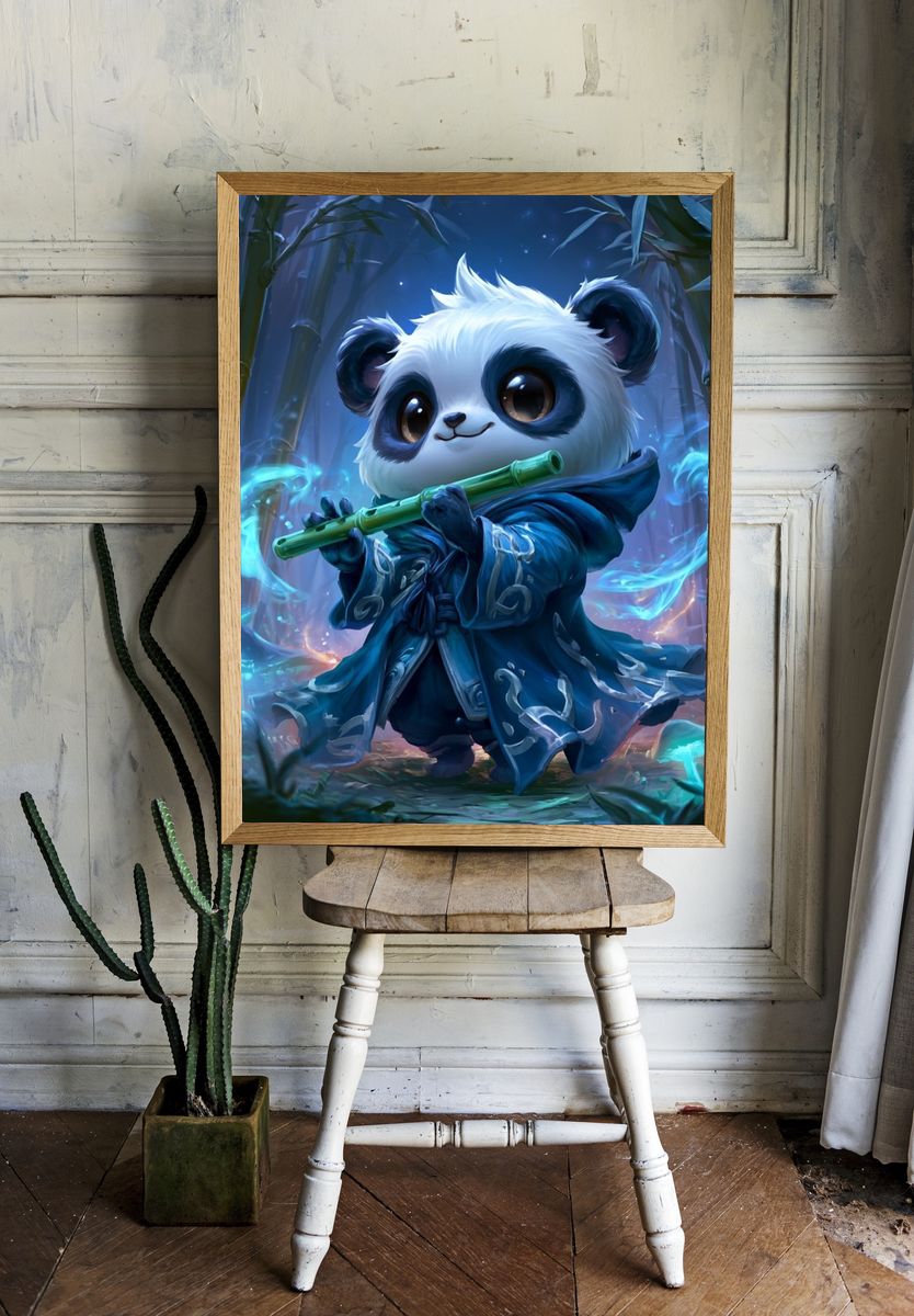 Panda Flute Fantasy Illustration Poster. — room view 1