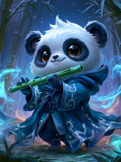 Panda Flute Fantasy Illustration Poster.