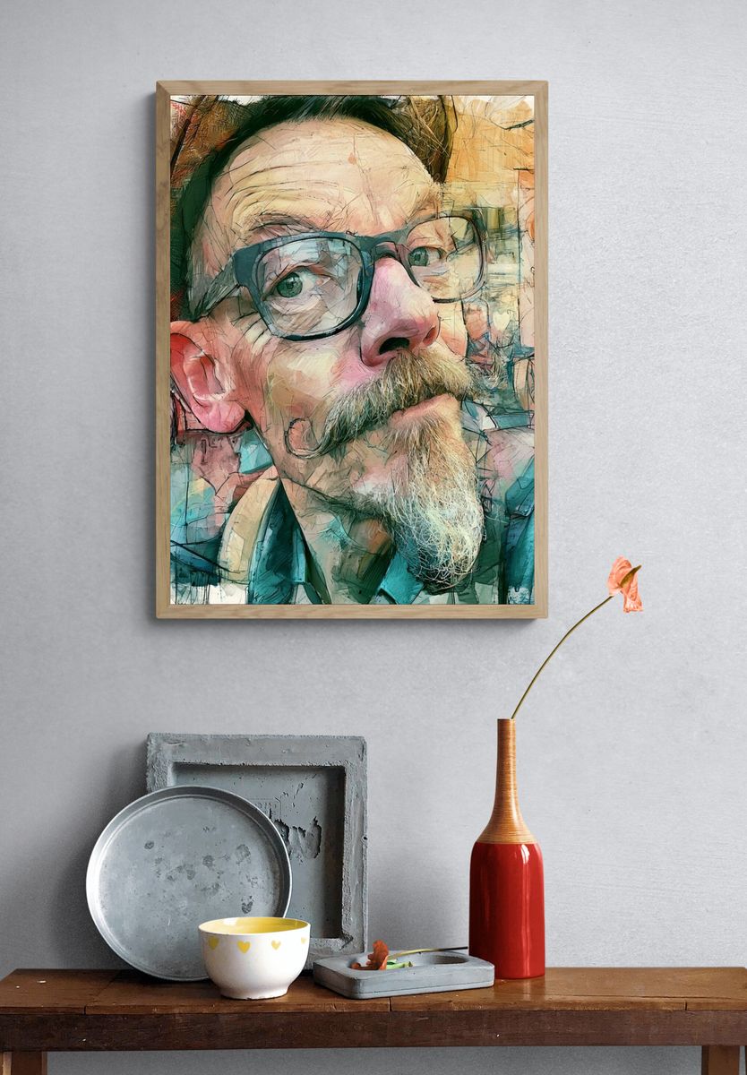 Bearded Man Portrait Illustration Poster. — room view 3