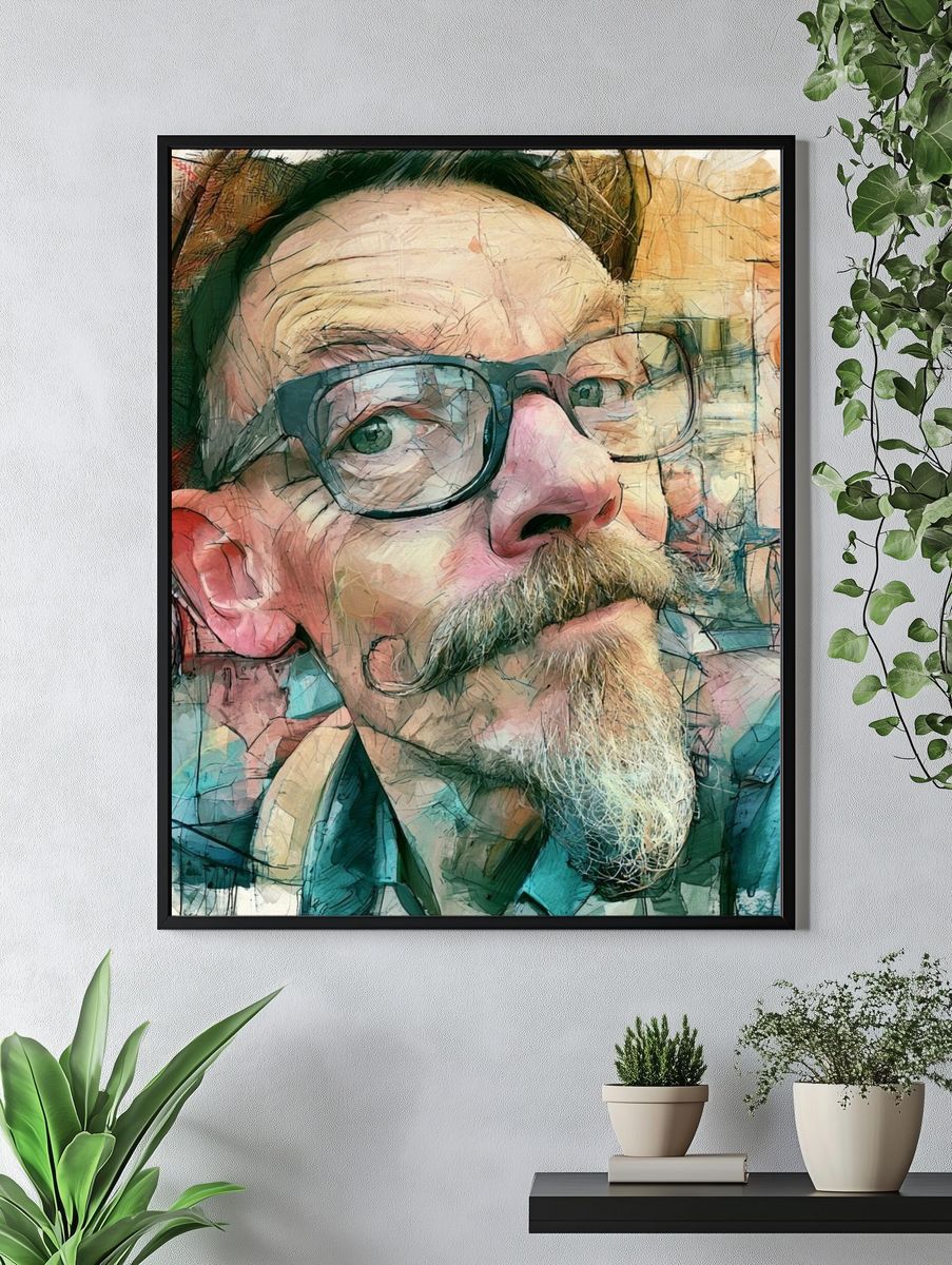Bearded Man Portrait Illustration Poster. — room view 4