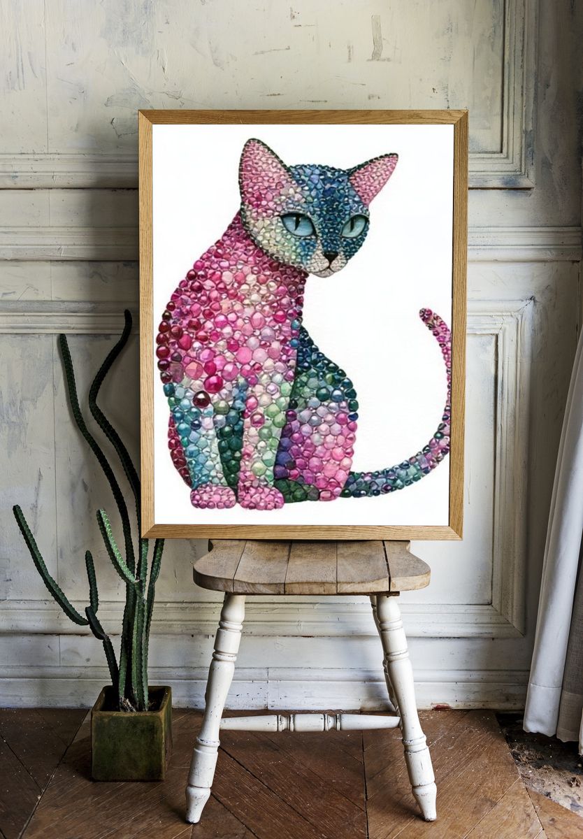 Gemstone Cat Illustration Poster. — room view 1