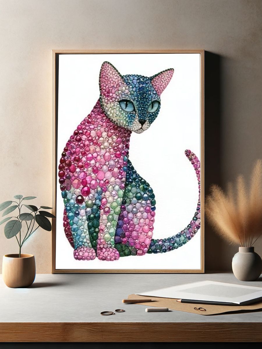 Gemstone Cat Illustration Poster. — room view 2