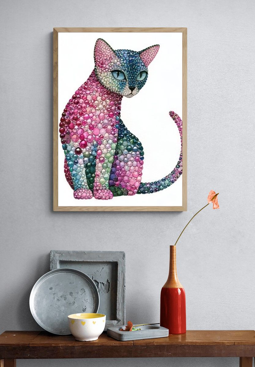 Gemstone Cat Illustration Poster. — room view 3