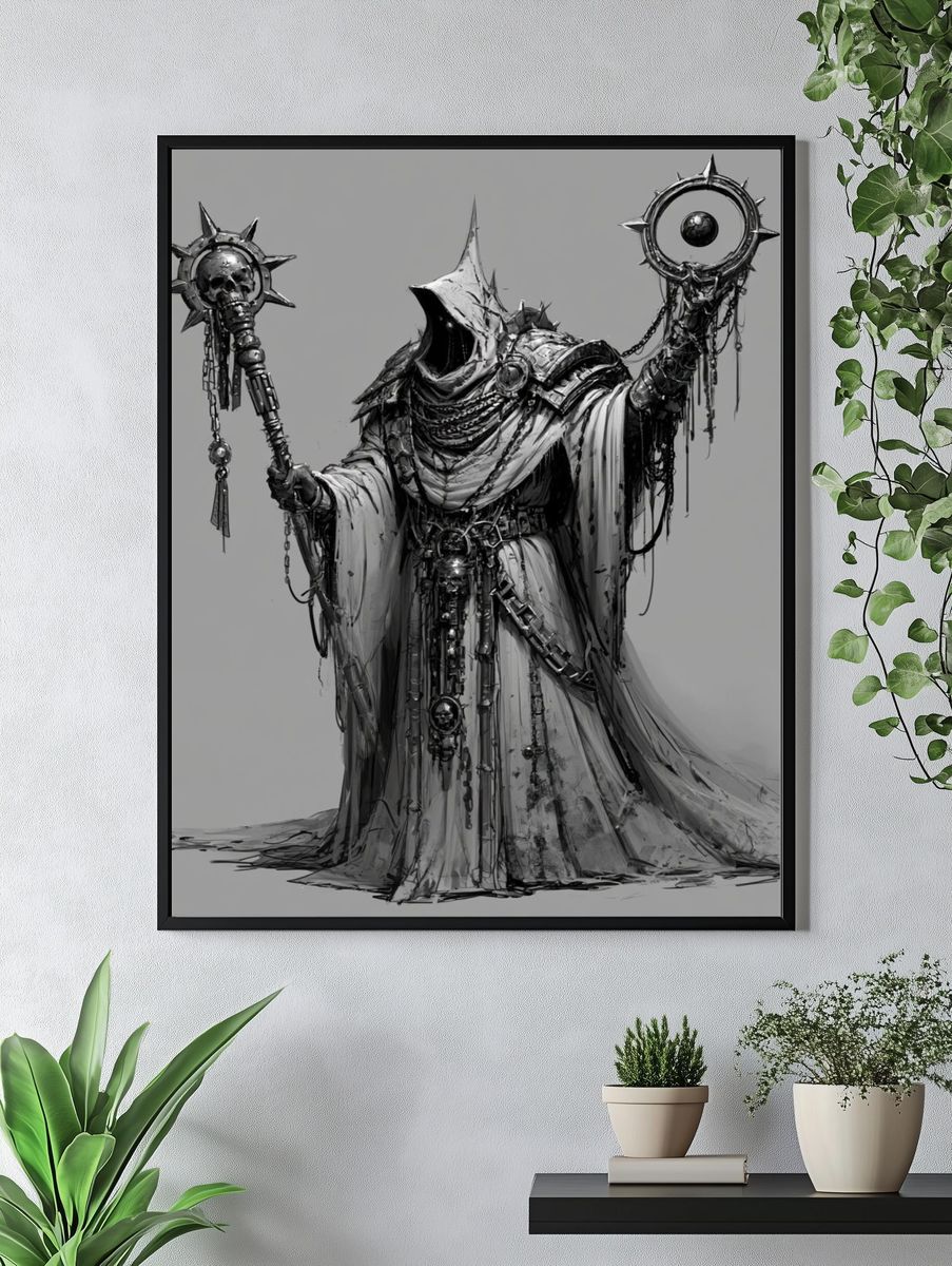 Dark Hooded Sorcerer Illustration Poster. — room view 4