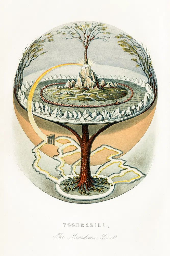 Yggdrasill, mundane tree (1859) vintage. poster — illustration art