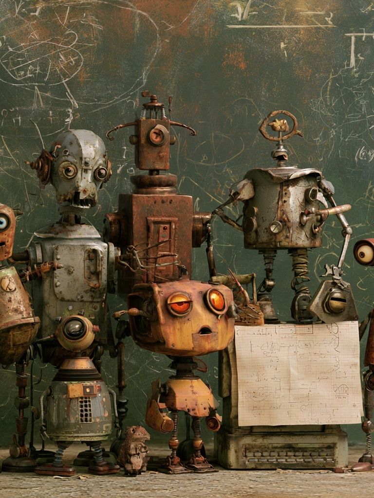 Retro Robot Classroom Illustration Poster. poster detail