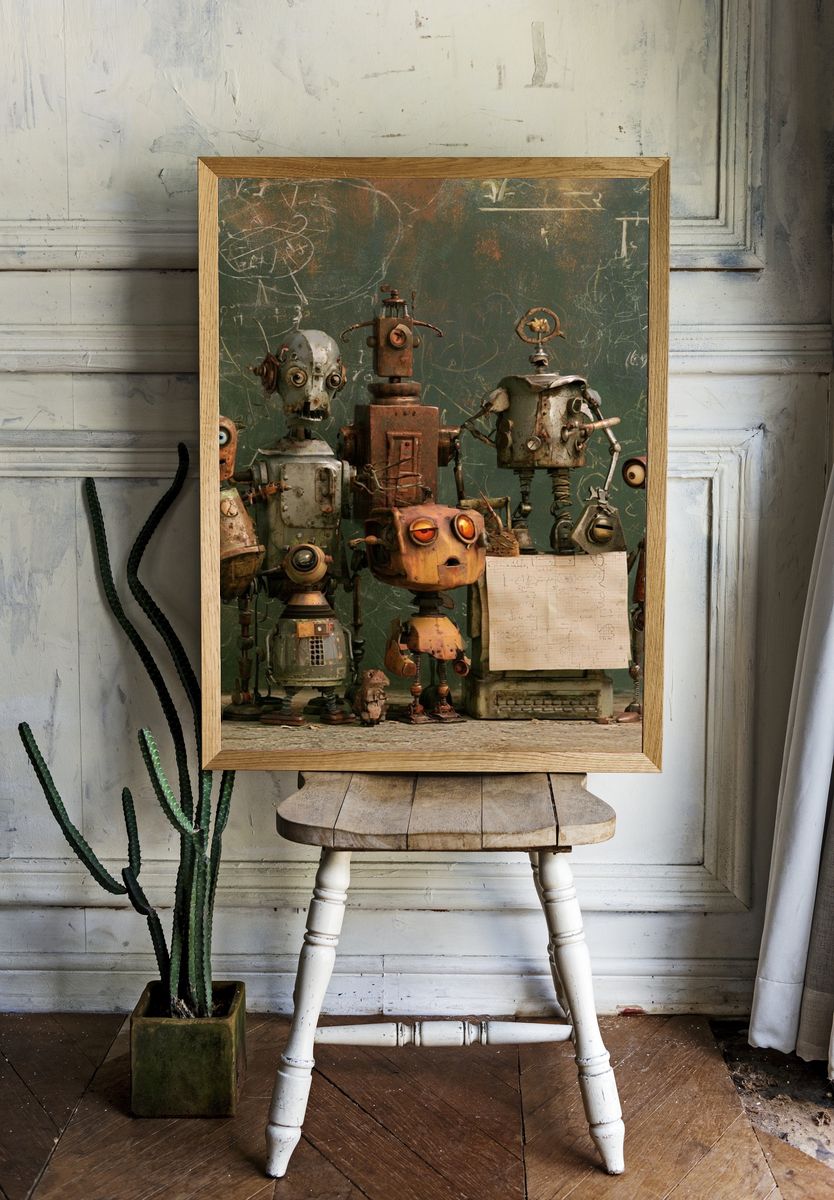 Retro Robot Classroom Illustration Poster. room preview