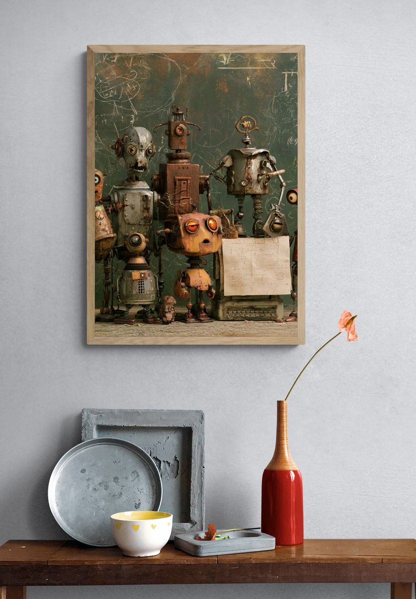 Retro Robot Classroom Illustration Poster. — room view 3