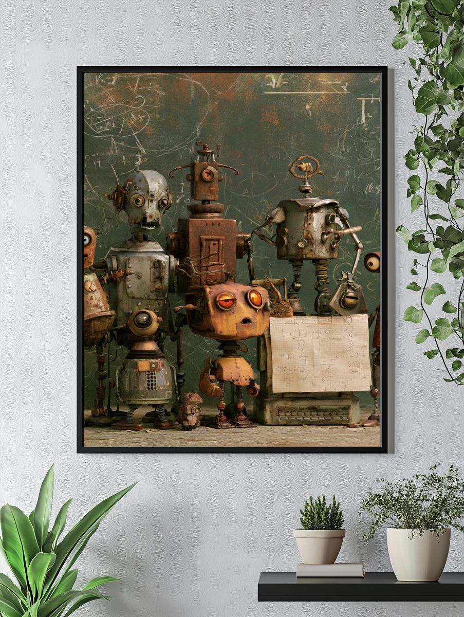Retro Robot Classroom Illustration Poster. — room view 4