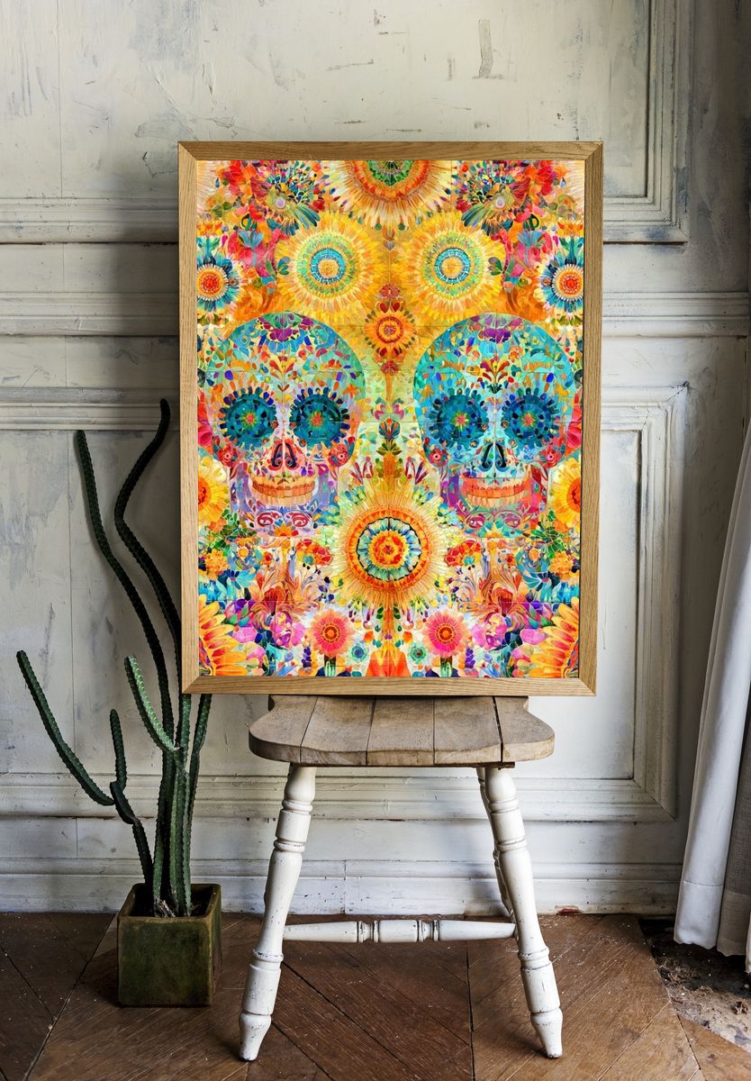 Floral Sugar Skull Illustration Poster. room preview