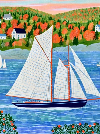 Autumn Sailboat Harbor Illustration Poster.