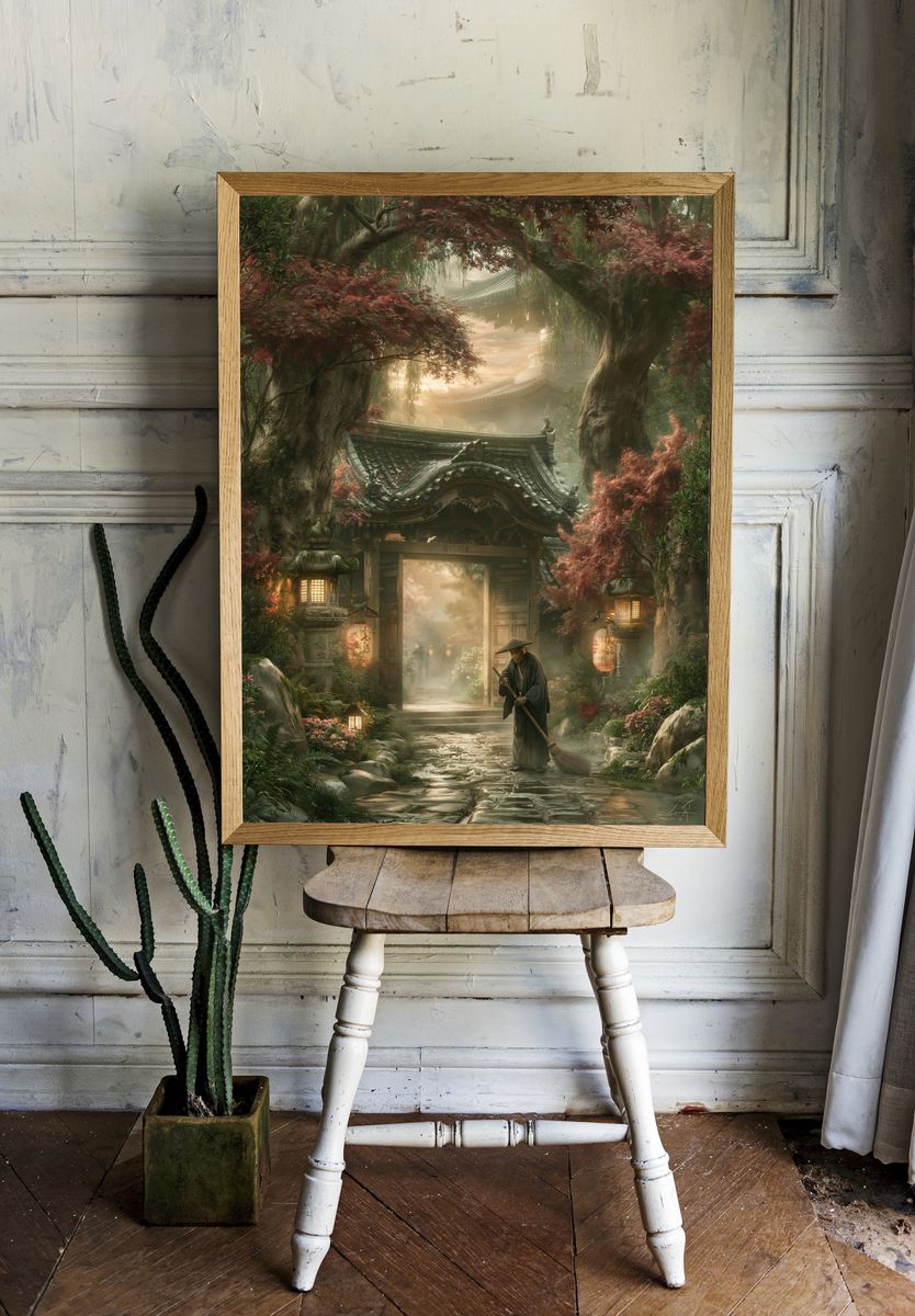 Zen Temple Garden — Illustration Print. room preview