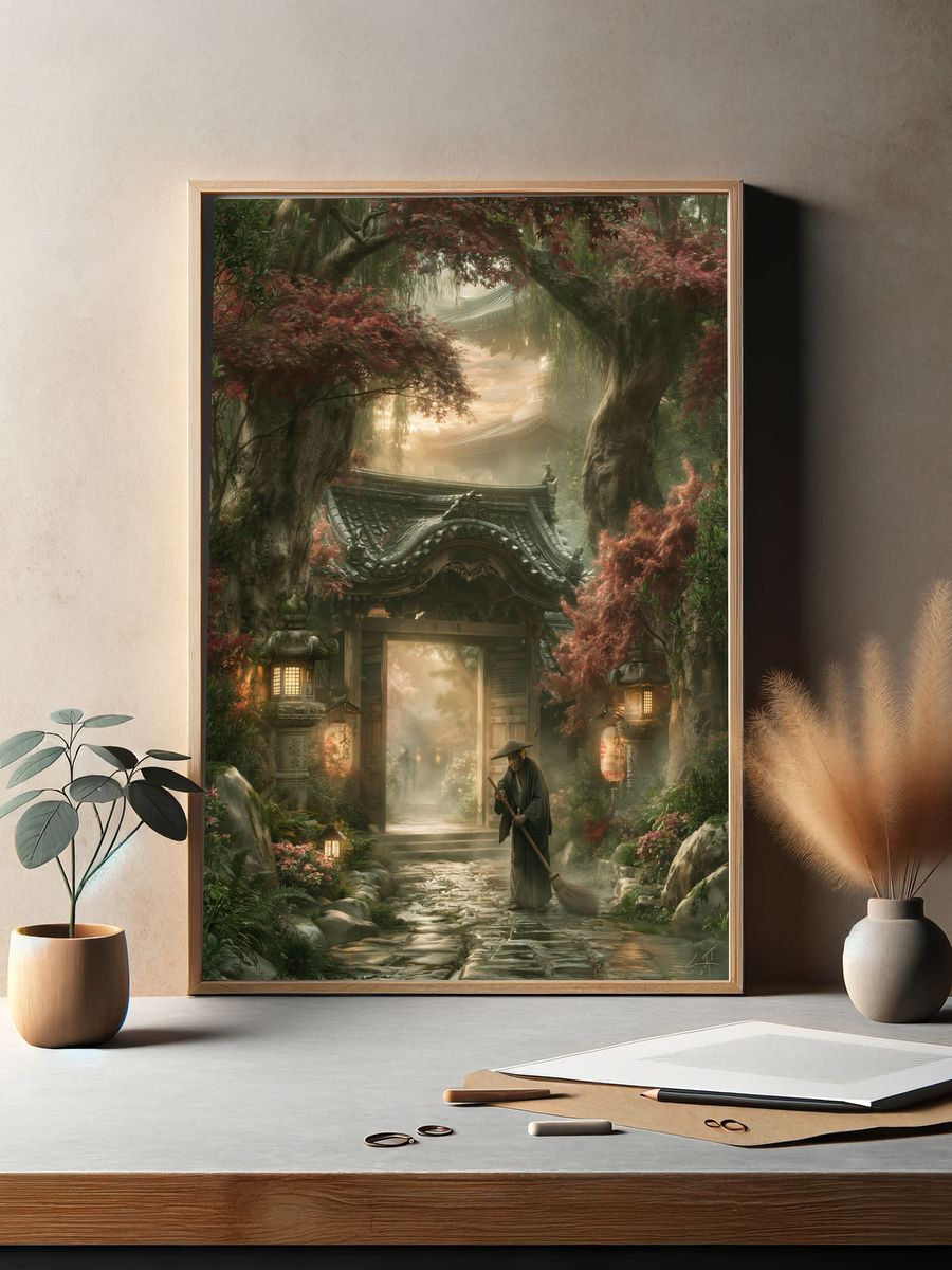 Zen Temple Garden — Illustration Print. — room view 2