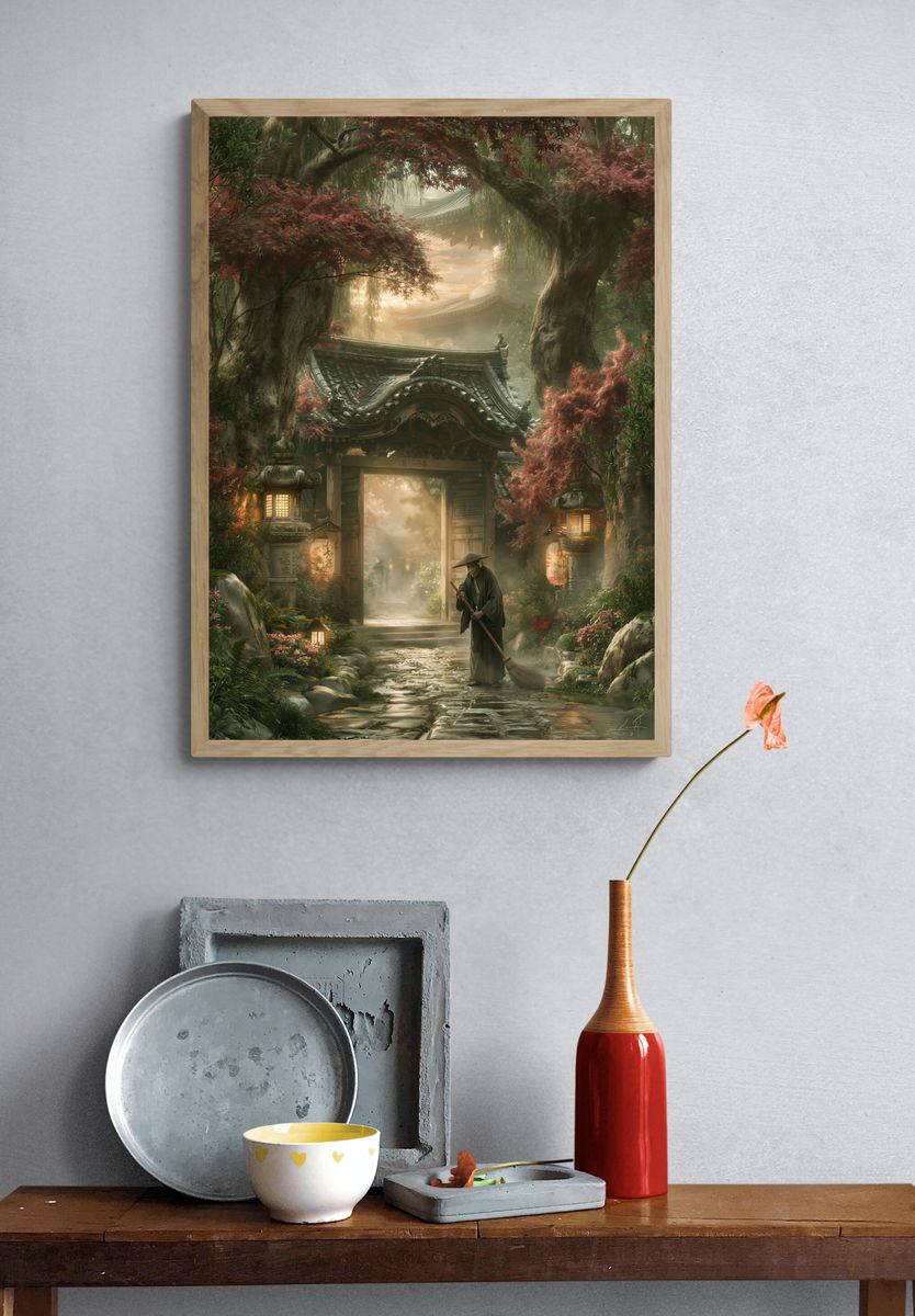 Zen Temple Garden — Illustration Print. — room view 3