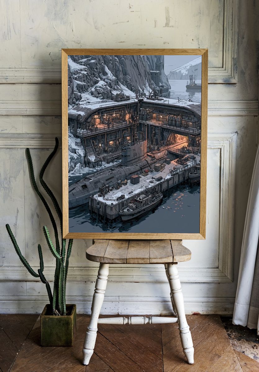 Arctic Submarine Base Illustration Poster. room preview