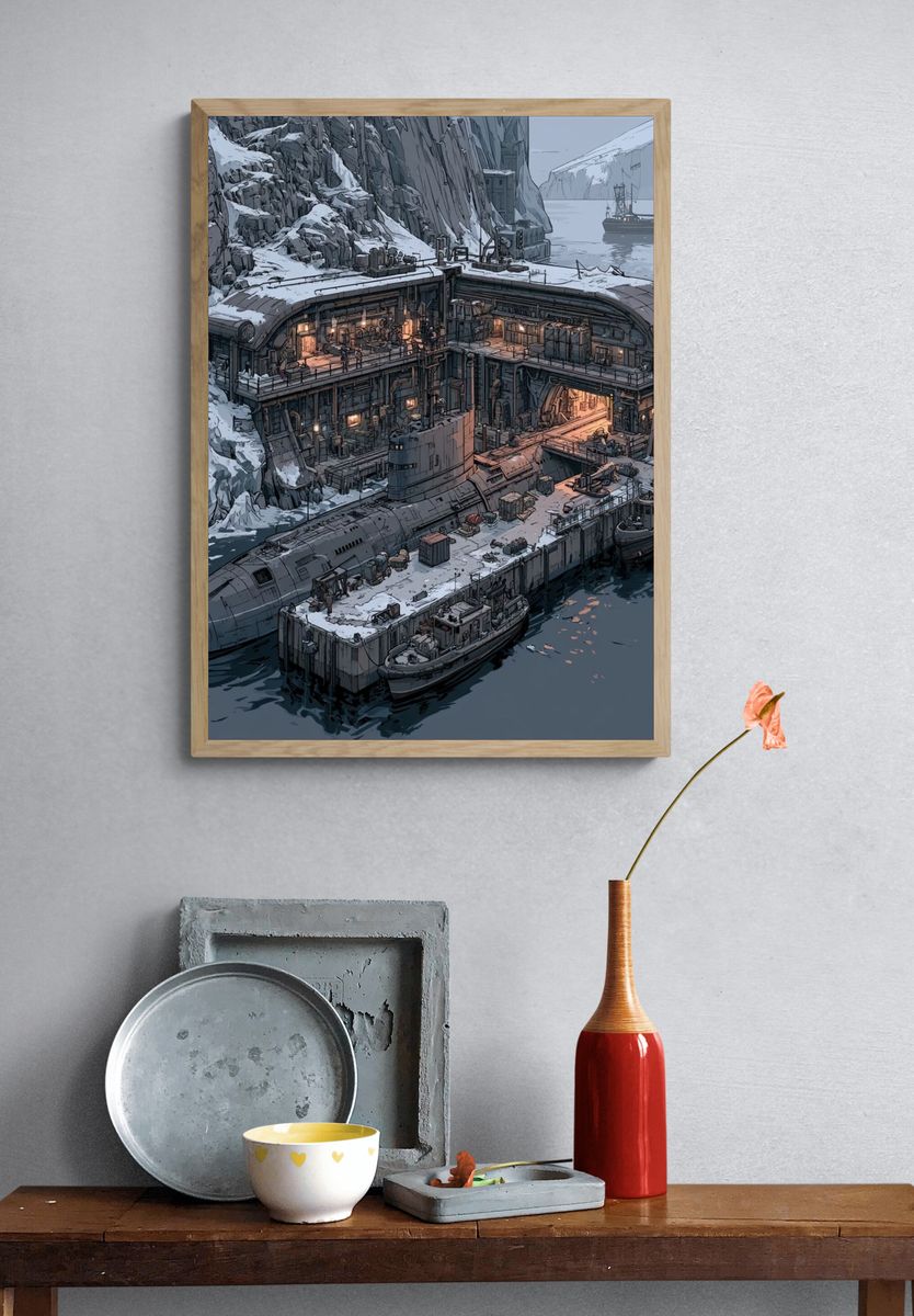 Arctic Submarine Base Illustration Poster. — room view 3